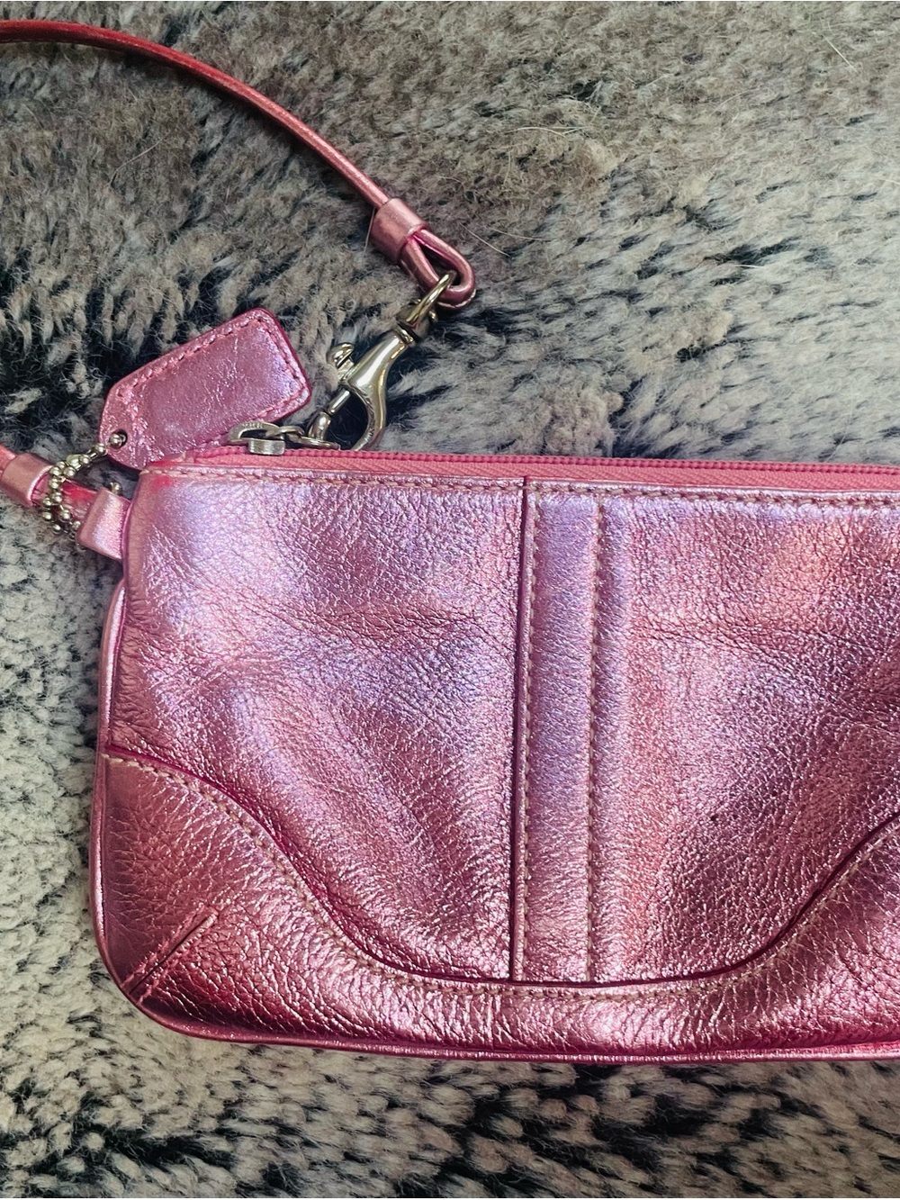 Coach Metallic Rose Pink Leather Wristlet Clutch